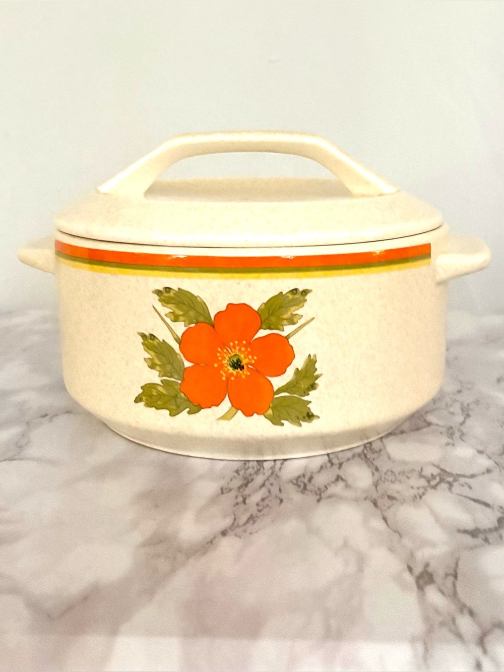 Vintage Lenox Fire Flower Small Covered Casserole Dish - Orange